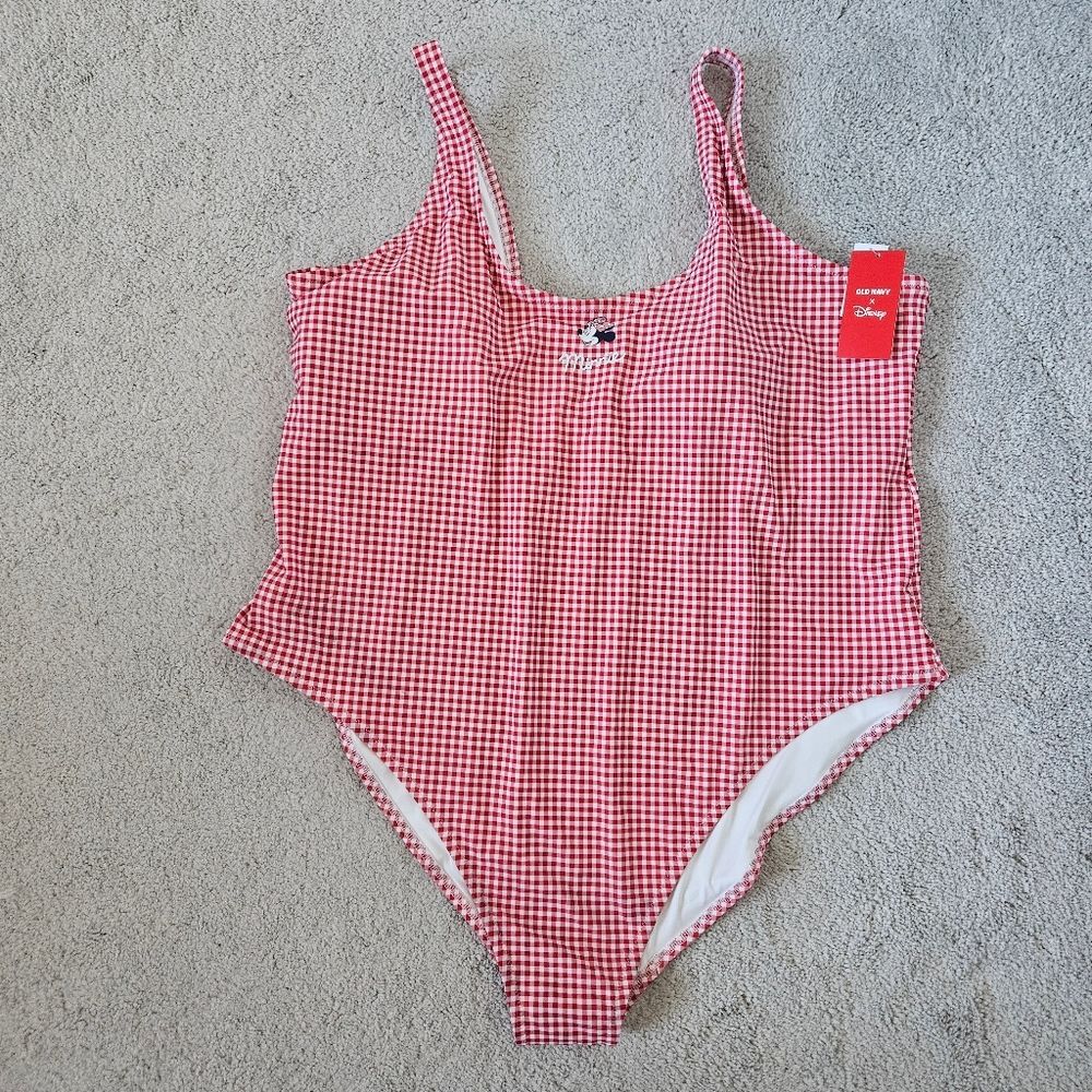 NWT Disney x Old Navy Minnie Mouse Gingham Red White One-Piece Swimsuit Women 4X